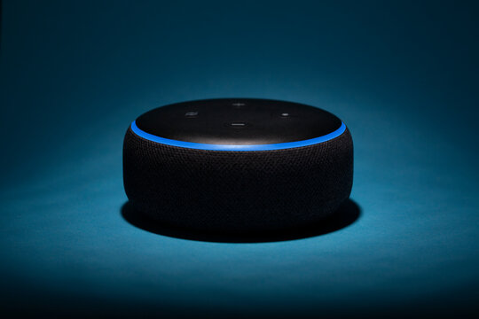 Amazon's Alexa Echo Dot in a studio closeup shot