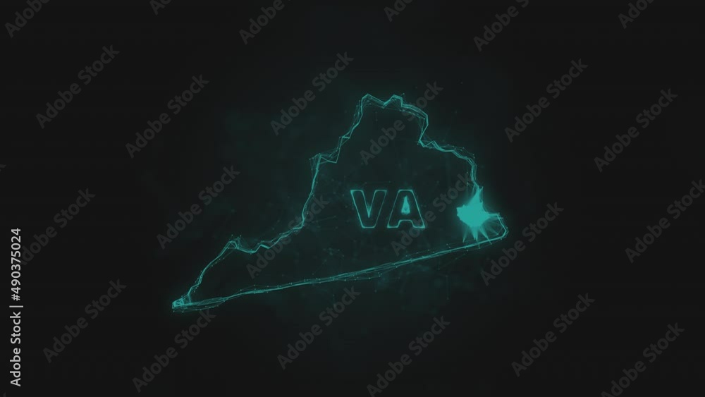 Poster Plexus flat map showing the state of Virginia from the United State of America on black background. USA. Plexus map of Virginia
