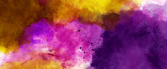 Fototapeta na wymiar Colorful watercolor ombre leaks and splashes texture on white watercolor paper background. Natural blue pink orange gradient watercolor organic shapes and design.