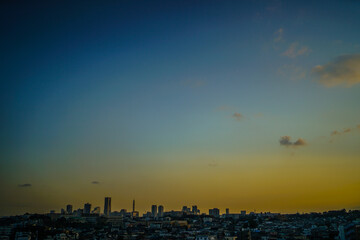 横浜市大口の街並みと夕景