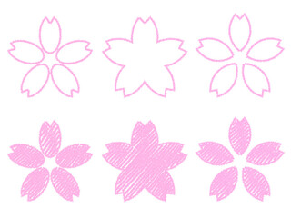 Fototapeta na wymiar 雑塗り手描き桜のアイコン6セット：桜色