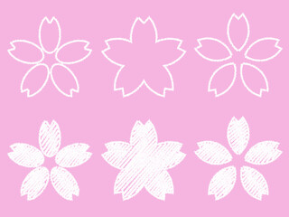 Fototapeta na wymiar 雑塗り手描き桜のアイコン6セット：白