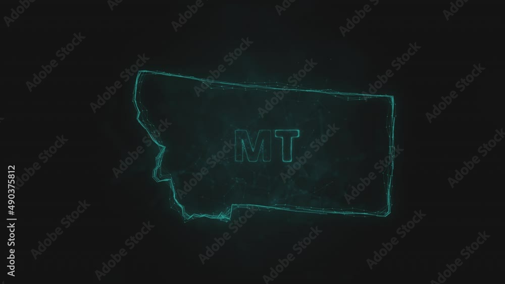 Poster Plexus flat map showing the state of Montana from the United State of America on black background. USA. Plexus map of Montana