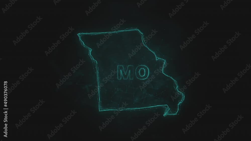 Poster Plexus flat map showing the state of Missouri from the United State of America on black background. USA. Plexus map of Missouri