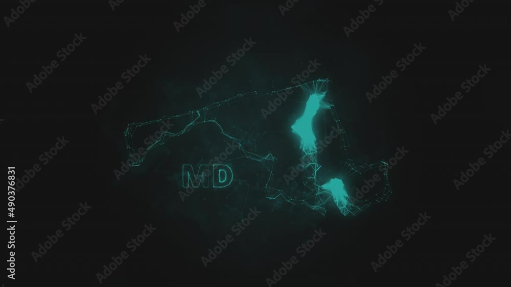 Poster Plexus flat map showing the state of Maryland from the United State of America on black background. USA. Plexus map of Maryland