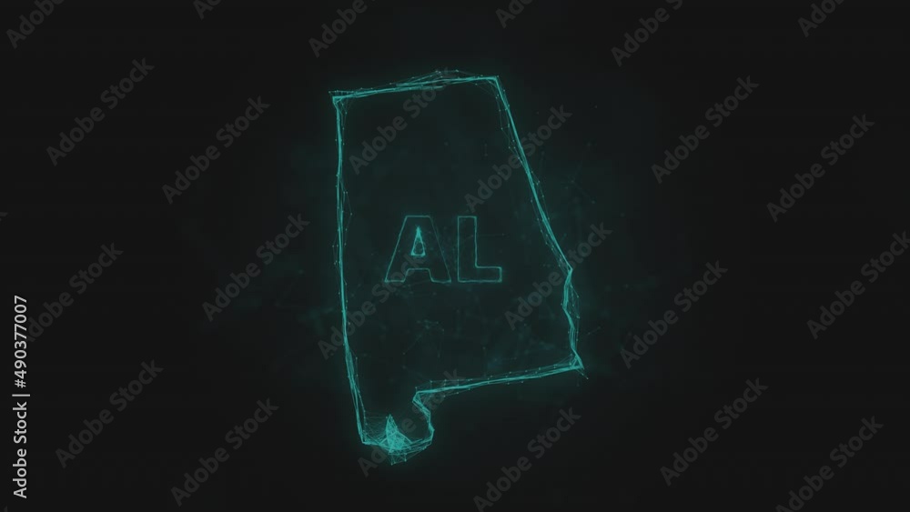 Poster Plexus flat map showing the state of Alabama from the United State of America on black background. USA. Plexus map of Alabama