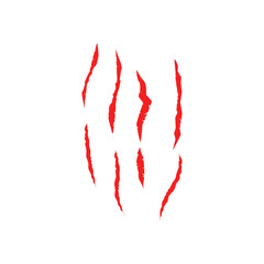 Red traces from the sharp claws of a cat, tiger, bear, dinosaur and other predators. Set of red silhouettes isolated on white background. Vector