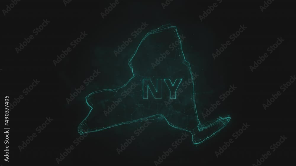 Poster Plexus flat map showing the state of New York from the United State of America on black background. USA. Plexus map of New York