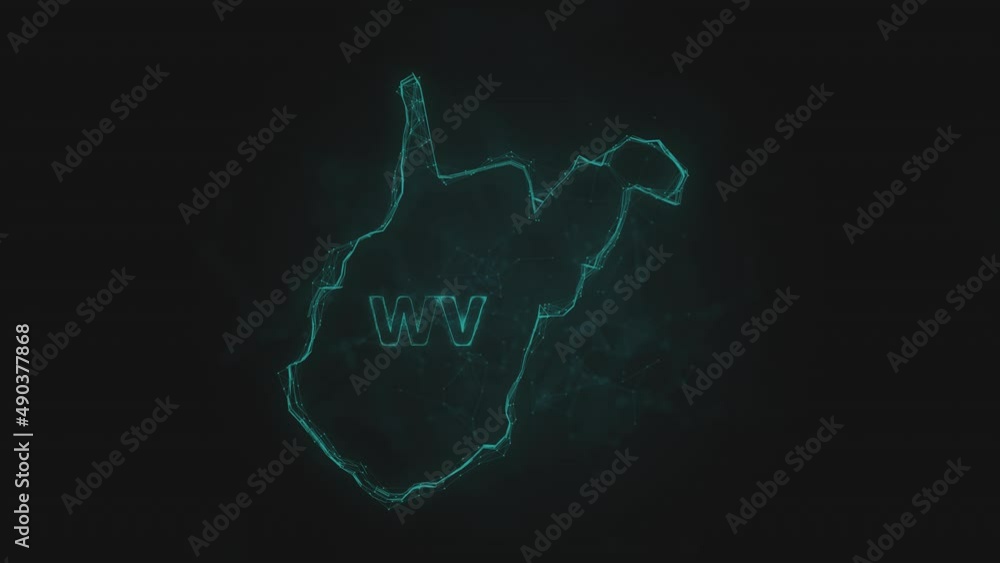 Poster Plexus flat map showing the state of West Virginia from the United State of America on black background. USA. Plexus map of West Virginia