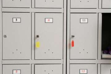 Modern steel lockers, closeup view