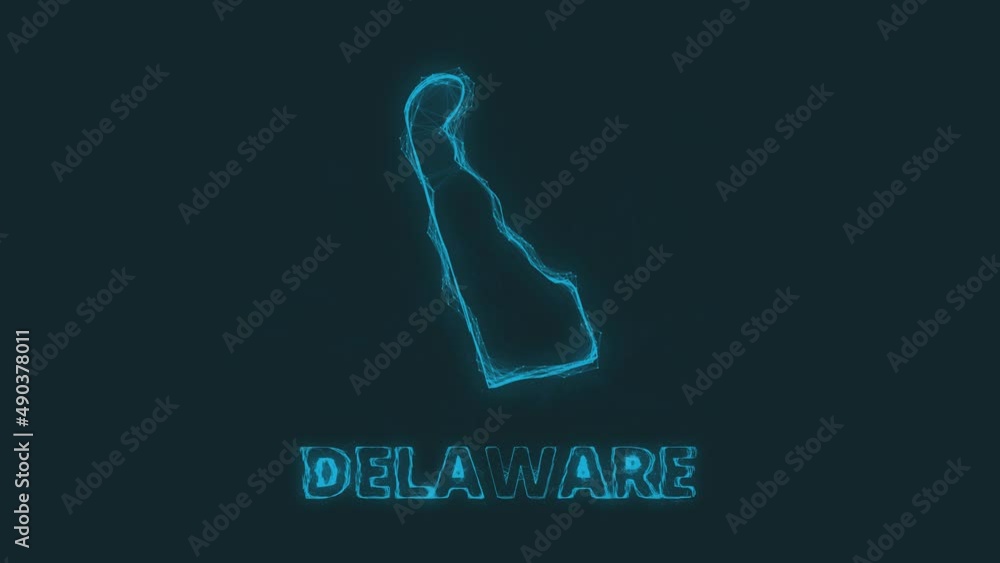 Poster Plexus flat map showing the state of Delaware from the United State of America on black background. USA. Plexus map of Delaware