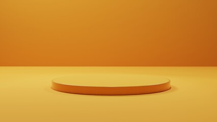 Simple podium on orange background for design or products, 3d render.