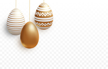 Set of vector painted eggs PNG. Realistic eggs on an isolated transparent background. Easter, holiday.
