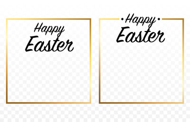 Easter banner vector template. Golden frame png. Happy Easter banner. Easter card, web banner.