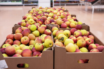 Assortment of fresh apple fruits at market