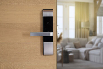 Digital Door handle or Electronics knob  for access to room security, Door wooden half opening...