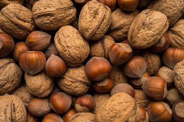 mix of italian nuts and hazelnuts background