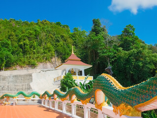 Buddah temple with beautiful views from top of mountain of Patong Phuket Thailand. 