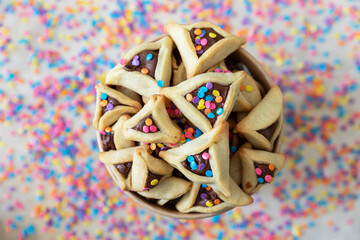 Hamantaschen cookies or Haman's ears for Purim celebration (jewish holiday)	