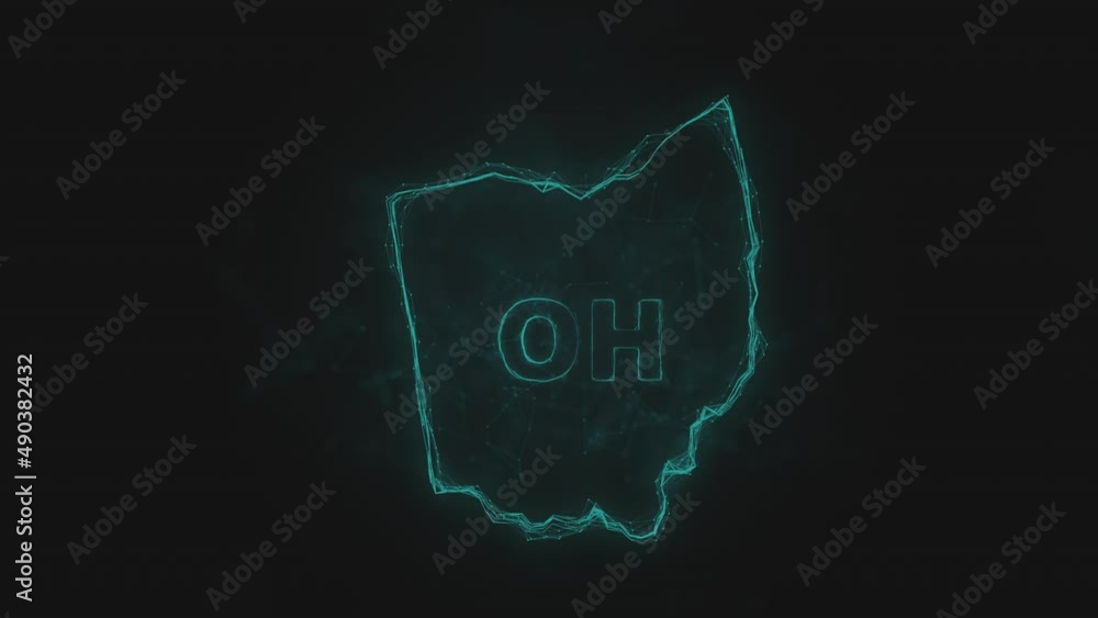 Poster Plexus flat map showing the state of Ohiofrom the United State of America on black background. USA. Plexus map of Ohio