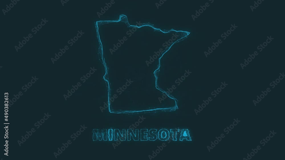Poster Plexus flat map showing the state of Minnesota from the United State of America on black background. USA. Plexus map of Minnesota