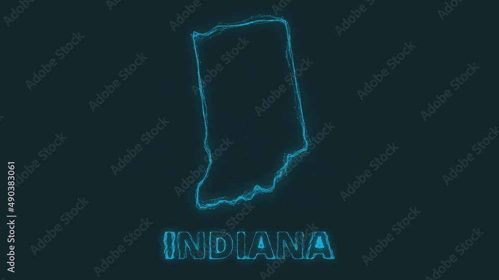 Poster Plexus flat map showing the state of Indiana from the United State of America on black background. USA. Plexus map of Indiana