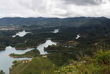 View of the surrounding landscape from the Penon of Guatape, Colombia