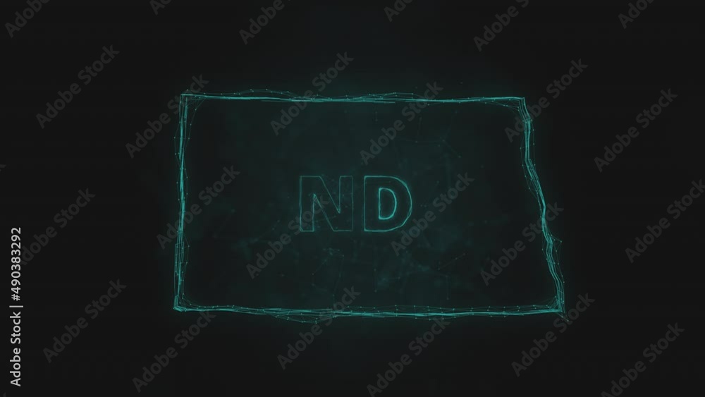 Poster Plexus flat map showing the state of North Dakota from the United State of America on black background. USA. Plexus map of North Dakota