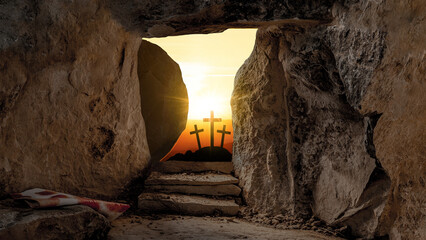 Easter background - Crucifixion - Resurrection of Jesus Christ in Golgota / Golgotha jerusalem...