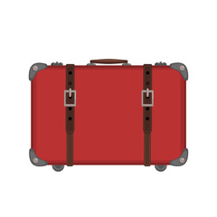 vintage leather classic travel red suitcase in flat style
