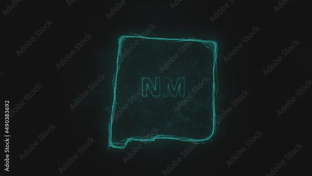 Poster Plexus flat map showing the state of New Mexico from the United State of America on black background. USA. Plexus map of New Mexico