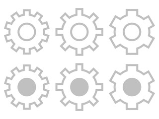 6種ギアラインアイコンセット：灰色