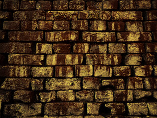 Cinematic bricks wall. Dark and scary picture, halloween background, mysterious photo