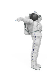 astronaut explorer is pointing like the king of pop on white background