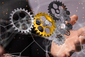 gear system data. Connecting lines and dots.Big data visualization