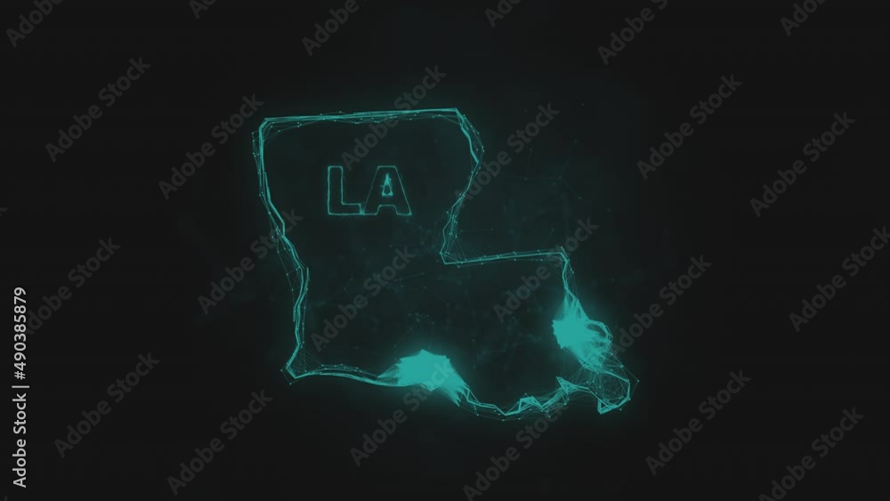 Poster Plexus flat map showing the state of Louisiana from the United State of America on black background. USA. Plexus map of Louisiana