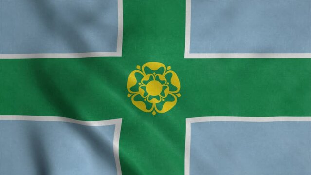 Derbyshire flag, England, waving in wind. Realistic flag background