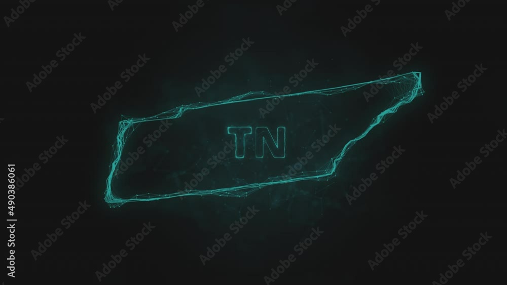 Poster Plexus flat map showing the state of Tennessee from the United State of America on black background. USA. Plexus map of Tennessee
