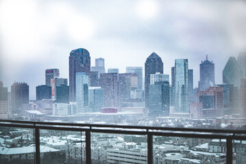 A Clear Dallas Skyline During a Snow Storm 