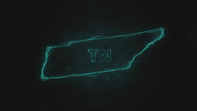 Plexus flat map showing the state of Tennessee from the United State of America on black background. USA. Plexus map of Tennessee