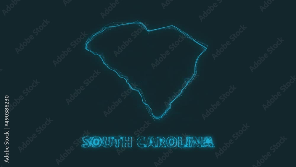 Poster Plexus flat map showing the state of South Carolina from the United State of America on black background. USA. Plexus map of South Carolina