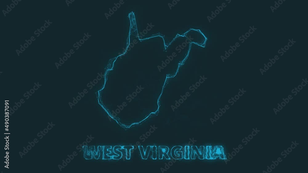 Poster Plexus flat map showing the state of West Virginia from the United State of America on black background. USA. Plexus map of West Virginia
