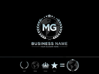 Initial MG m g letter Logo, Global mg creative two letters logo and circle Leaf Globe Royal Crown and Star image design - obrazy, fototapety, plakaty