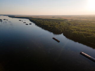 Aerial view of Danube River and City of Ruse, Bulgaria