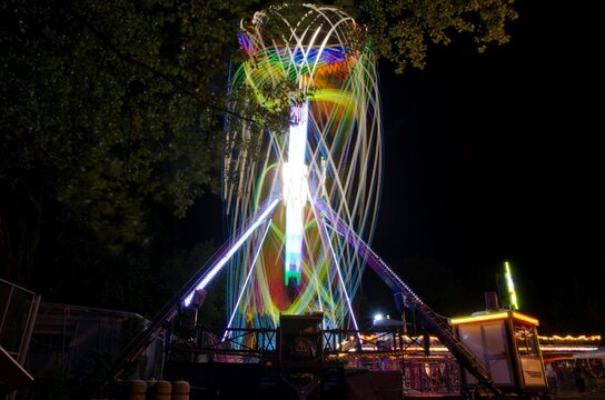 Amusement Park at Night in Long Exposure in Switzerland.