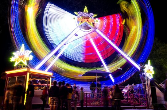 Amusement Park at Night in Long Exposure in Switzerland.
