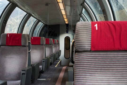 First Class Railroad Wagon with Panoramic View in Switzerland.
