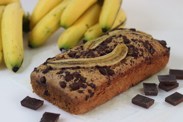 Chocolate banana bread loaf. Whole wheat chocolate banana bread with coconut oil. No maida, no butter bread. A quick cake preparation