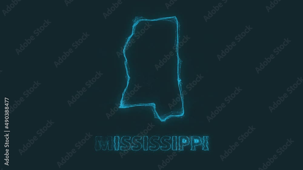 Poster Plexus flat map showing the state of Mississippi from the United State of America on black background. USA. Plexus map of Mississippi