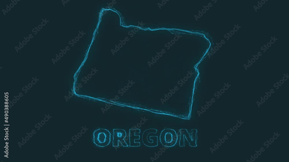 Poster Plexus flat map showing the state of Oregon from the United State of America on black background. USA. Plexus map of Oregon